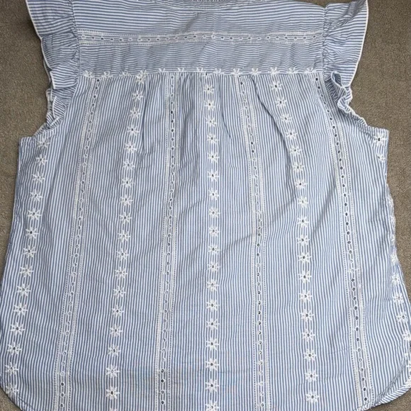 LOFT Light Blue Eyelet Ruffle-Sleeve Blouse - Picture 6 of 7